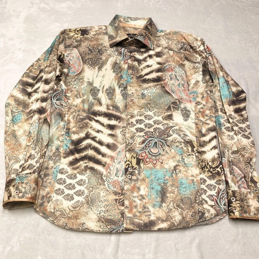 Bertigo Dress Shirt Men's 7 / 3XL Bold Abstract AOP Long Sleeve Button Up *‎